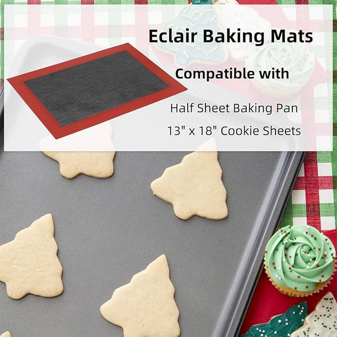 Silicone Baking Mat with Microperforated, 2 PCS Perforated Baking Mats/Oven Liners for 13" x 18" Half Sheet Pan, Reusable Air Mesh Silicone Mat for Cookie/Eclair/Bread/Pizza/Pastry