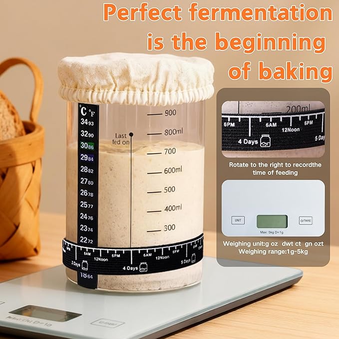 Super All-Inclusive Sourdough Starter Kit with Pot,Sourdough Bread Baking Supplies,4 Banneton Bread Proofing Baskets,Dutch Oven for Baking，Scale,34OZ Sourdough Starter Jar, Bread Making Tools Kit