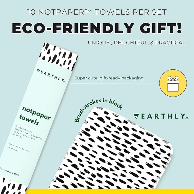 Reusable Paper Towels - 10 Pack - Roll of Washable Cotton Cloth Paper Towels - Paperless Reusable Napkins Cloth Washable - Absorbent + Long Lasting - Zero Waste Products - (Brushstrokes)