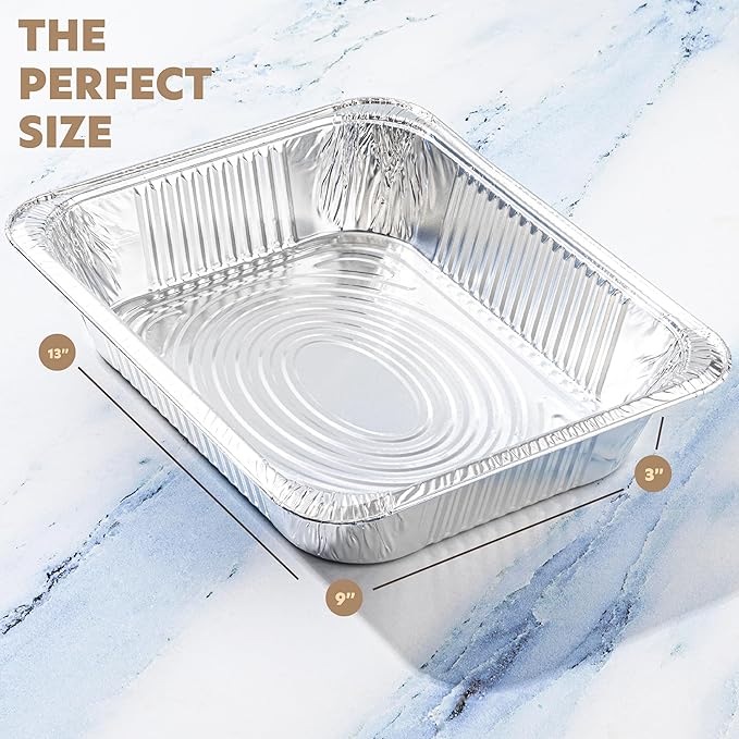 PLASTICPRO 50 Pack Aluminum Pans 9'' x 13" Disposable Pans with Covers Heavy Duty 10 lb Foil Pans for Baking and Cooking