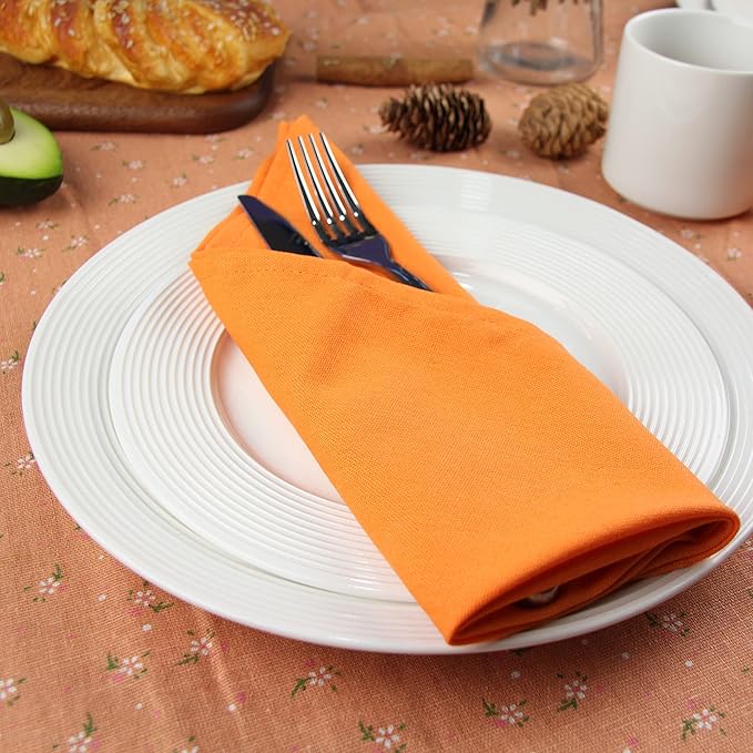 Solid Color Linen Blended Thin Dinner Cloth Napkins - Set of 12 (40 x 40 cm) - for Easter Events & Home Use (Multi Yellow)