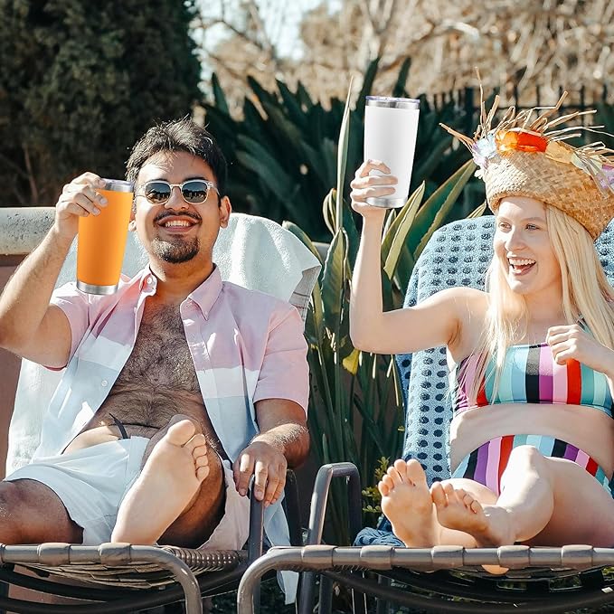 20oz Tumbler Bulk Stainless Steel Tumblers with Lid Vacuum Insulated Double Wall Travel Coffee Mug Powder Coated Tumbler Cup for Hot and Cold Drinks(White, 12 pack)