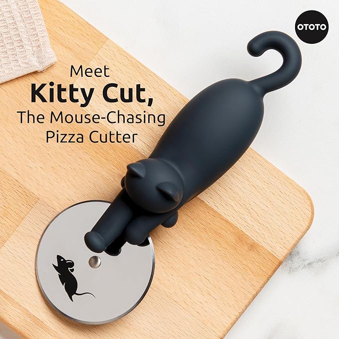 OTOTO Kitty Cut Pizza Cutter Wheel - Pizza Cutters Stainless Steel, Funny Kitchen Gadgets and Kitchen Gifts, Cat Gift for Women Cat Lovers