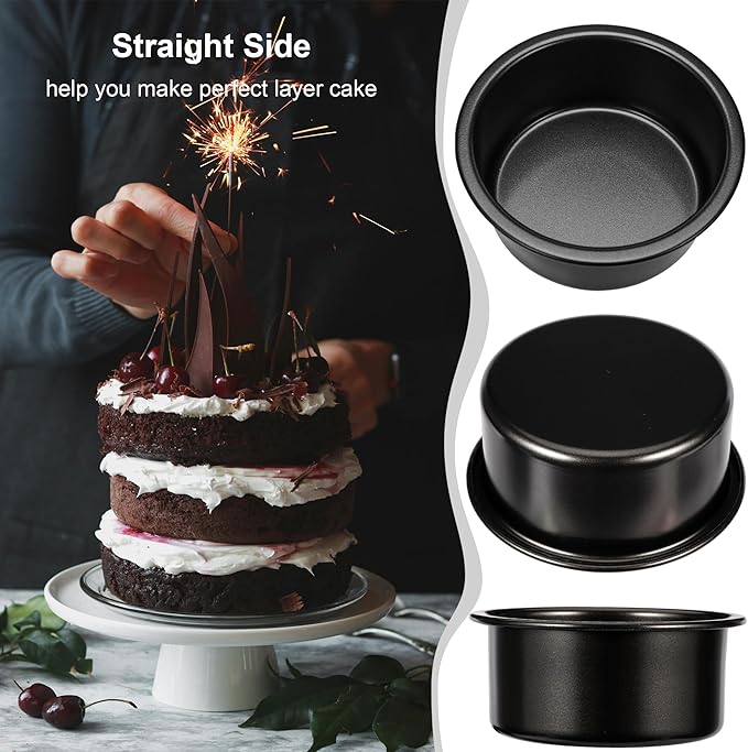 4 Inch Cake Pan Set of 3, Nonstick Smash Cake Pans with 100PCS Parchment Paper for Christmas Birthday, Round Mini Cake Pans Tin for Baking Layer Cakes Small Cheesecake, Straight Side & Dishwasher Safe