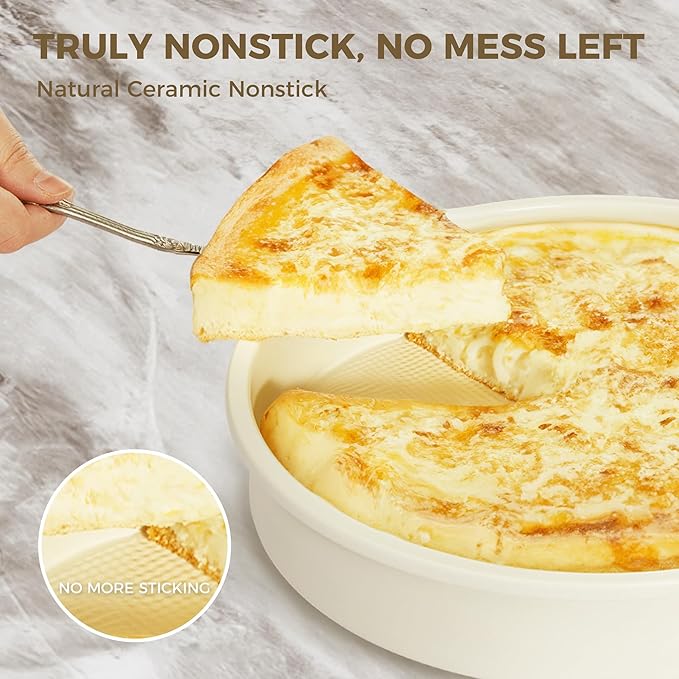 HONGBAKE 9 Inch Round Cake Pan Set of 2, Nonstick Ceramic Coating Cake Molds with Diamond Texture, Aluminized Steel Cake Pans Sets for Baking & Cheesecake, Heavy Duty & Non-Toxic (Cream, 2PCS)