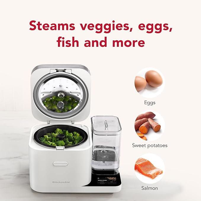 KitchenAid Grain and Rice Cooker 8 Cup with Automatically Sensing Integrated Scale + Water Tank, KGC3155, Porcelain White