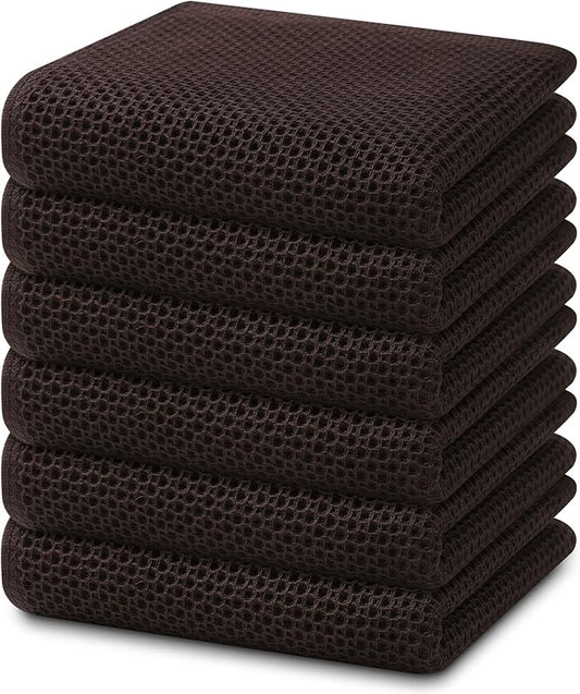 Homaxy 100% Cotton Waffle Weave Kitchen Dish Towels, Ultra Soft Absorbent Quick Drying Cleaning Towel, 13 x 28 Inches, 6-Pack, Dark Brown
