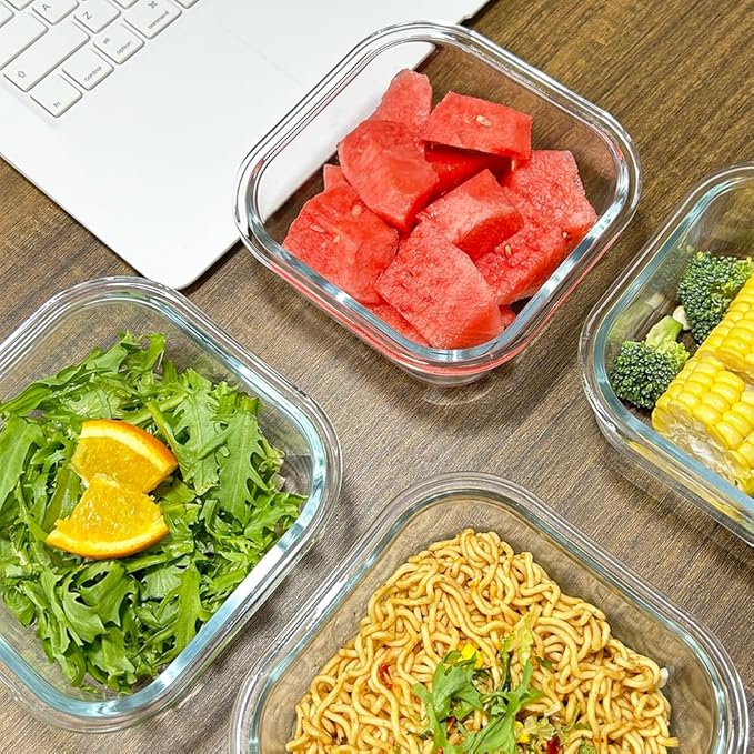 16OZ Square Glass Meal Prep Containers with Lids, 2 Cup Square food Storage Containers, Heat-Resistant BPA-Free Small Glass Food Containers, MicrowaveDishwasherFreezer Safe (4 Pack)