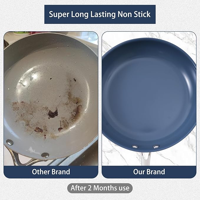 Stainless Steel Nonstick Frying Pan,8 Inch Healthy Non Toxic Ceramic Coating Cookware Works on Induction, Electric Stove and Gas Cooktops,PTFE PFAS PFOA Free Skillet,Dishwasher&Oven Safe