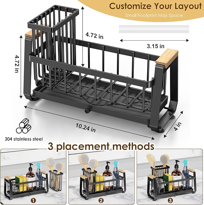Doasuwish Sponge Holder for Kitchen Sink with Dish Brush Holder, Rustproof 304 Stainless Steel Sink Caddy for Kitchen Countertop Accessories & Storage