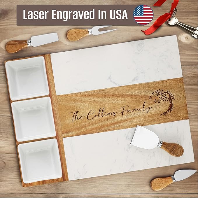 Realtor Gifts,Personalized Marble Wood Charcuterie Board,Real Estate Agent Gifts,Custom Laser Engraved Cheese Serving Board,Realtor Gifts for Women/Men,Cheese Platter,Closing Gifts for Realtors,Buyers