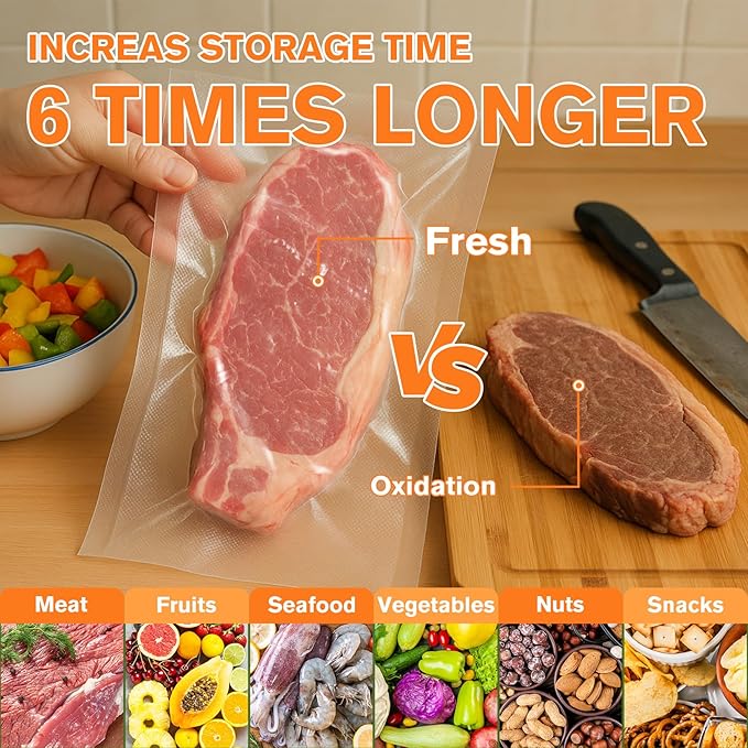 FUNFERY Precut Vacuum Sealer Bags for Food, 100 Gallon 11" x 16", Food Long-Term Storage and Sous Vide Commercial-Grade Bag, BPA Free for Microwave, Boiling,Sous Vide, Refrigerator