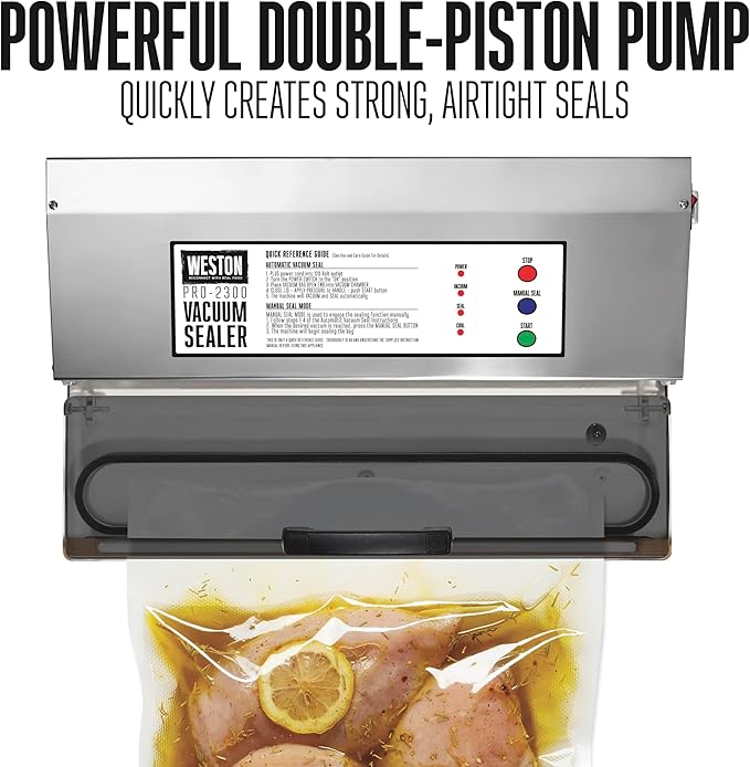 Weston Brands Vacuum Sealer Machine for Food Preservation & Sous Vide, Extra-Wide 5mm Bar for Sealing Bags up to 15" Wide, 1020 Watts, Commercial Grade Pro 2300, Stainless Steel (65-0220-W)