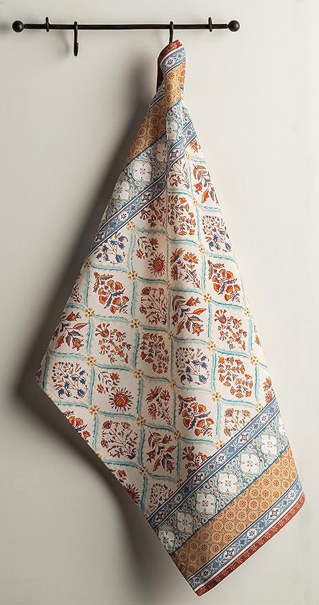 Maison d' Hermine Kitchen Towels Set of 3 100% Cotton 20" x 27.5" Reusable Cloth Tea Dish Towels Absorbent with Hanging Loop for Kitchen Dining Thanksgiving Christmas Decorations (Romane)