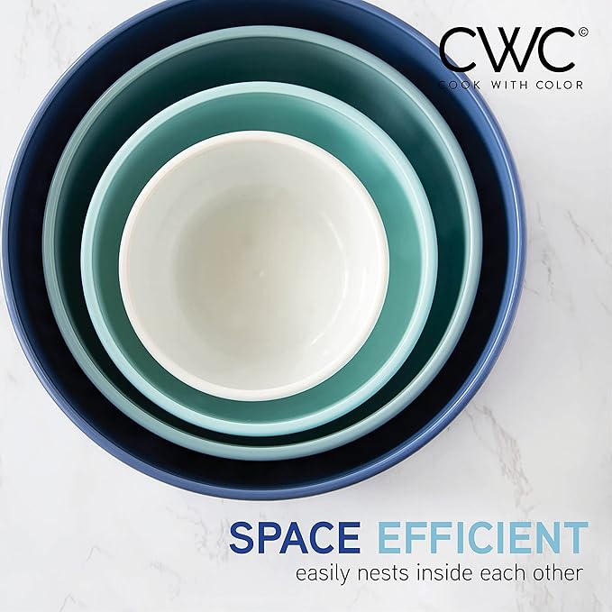 COOK WITH COLOR Prep Bowls with Lids- Wide and Deep Nesting Plastic Small Mixing Bowl Set with Lids, 8 Piece Set - Deep Bowls, Blue