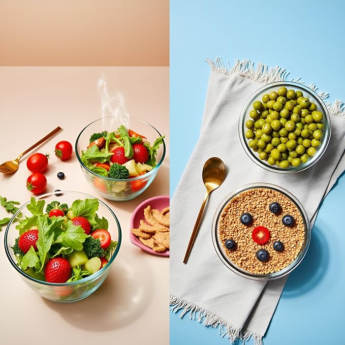 Small Round Glass Food Storage Containers With Lids, 1.5 Cup Round Meal Prep Bowls With Lids BPA-Free, Airtight Small Glass Food Containers for Microwave, Dishwasher, Freezer Safe-（4 pack）