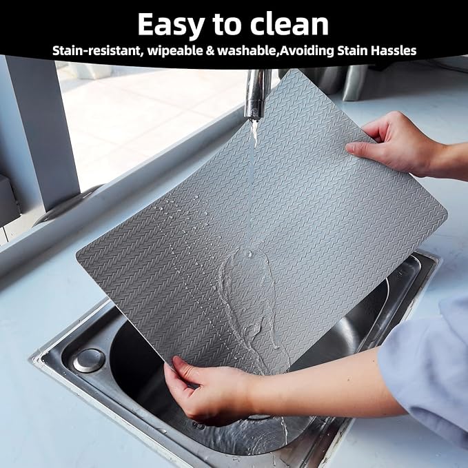 Vinyl Placemats Set of 6-12×17.7 Inch Waterproof & Heattable Placemats, Fall Faux Leather Wipeable Outdoor Table Mat for Dining, Kitchen, Indoor Outdoor Use (Grayish White, Cable Pattern)