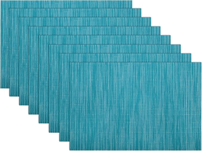 SHACOS Placemats Set of 8 Woven Vinyl Place Mats for Dining Table Wipe Clean Heat Resistant Washable Kitchen Table Mats (8, Teal Blue)