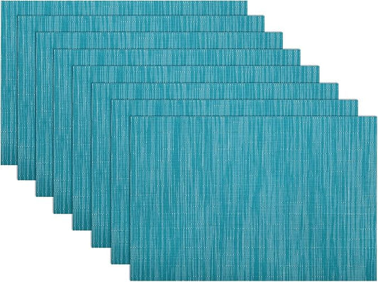 SHACOS Placemats Set of 8 Woven Vinyl Place Mats for Dining Table Wipe Clean Heat Resistant Washable Kitchen Table Mats (8, Teal Blue)