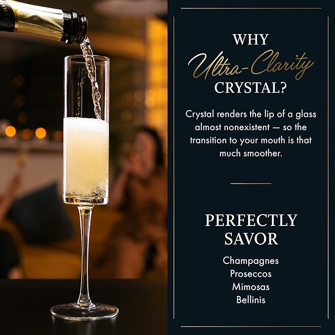 ELIXIR GLASSWARE Champagne Flutes, Edge Champagne Glass Set of 4 - Modern & Elegant for Women, Men, Wedding, Anniversary, Christmas, Birthday - 6oz, Premium Crystal