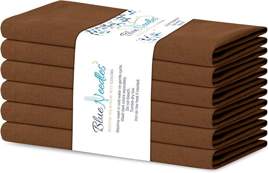Blue Needles Solid Cloth Napkins Set of 6 Nut Brown 100% Cotton Dinner Napkins 18x18 inches - Soft, Reusable, Absorbent & Washable Fall Thanksgiving Linen, Ideal for Events, Parties & Everyday Use