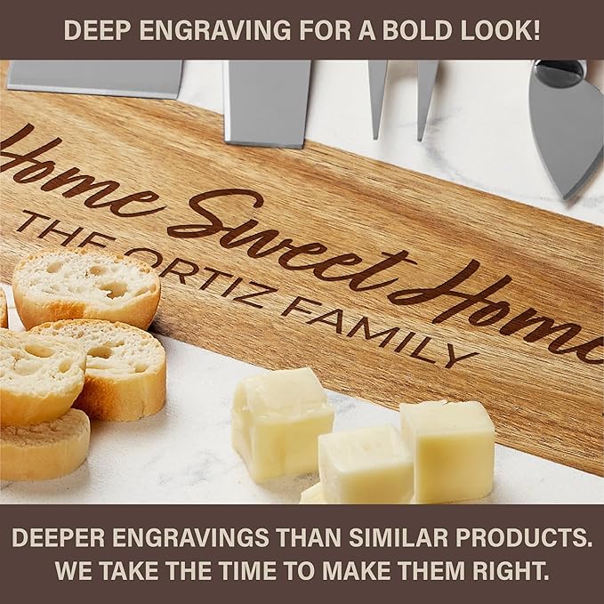 Personalized Housewarming Gift for New Home, Marble Wood Charcuterie Board, Custom Laser Engraved Cheese Serving Board, Realtor Closing Gift, New Apartment First Home Gift For Newlywed Couple, Friends