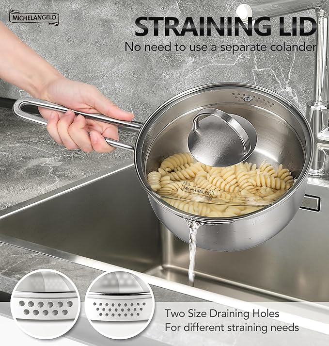 MICHELANGELO Stainless Steel Saucepan with Lid & Pour Spout 1QT & 2QT & 3QT, Tri-Ply Bottom Sauce Pan Set, Sauce Pot Set - 6 Pcs