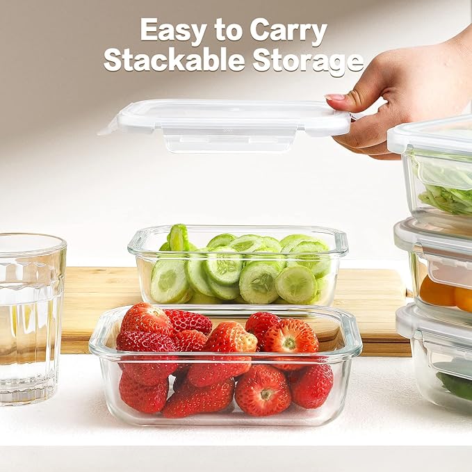 HOMBERKING Large Glass Meal Prep Containers, 5 Sets 35oz | 4.5cups, Food Storage With Lids, Airtight Bento Boxes, BPA Free & Leak Proof (5 Lids & 5 Containers)