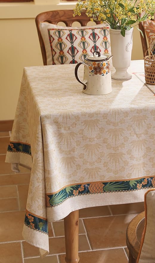 patdrea Designer Orange Tablecloth for Rectangle Tables,Pineapple Tree Pattern Linen Tablecloth,Tropical Style Fruit Table Cover Cloth Decor for Kitchen Dining Christmas,63"*110"