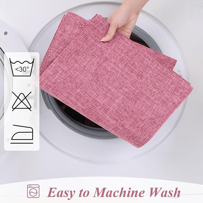 SHACOS Woven Fabric Placemats Set of 4 Heat Resistant Place Mats Non Slip Washable Double Layer Cloth Placemats Reversible Table Mats Kitchen Dining Table Decor (4, Hot Pink)