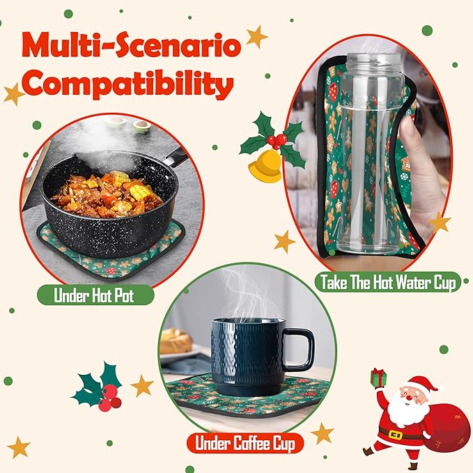 Oven Mitts Pot Holders Set 3 for Kitchen, Christmas Candy Biscuit Insulation Oven Gloves Heat Resistant Pot Pads Cook Essentials Accessories for BBQ Baking Cooking Kitchen Decor Gifts for Women