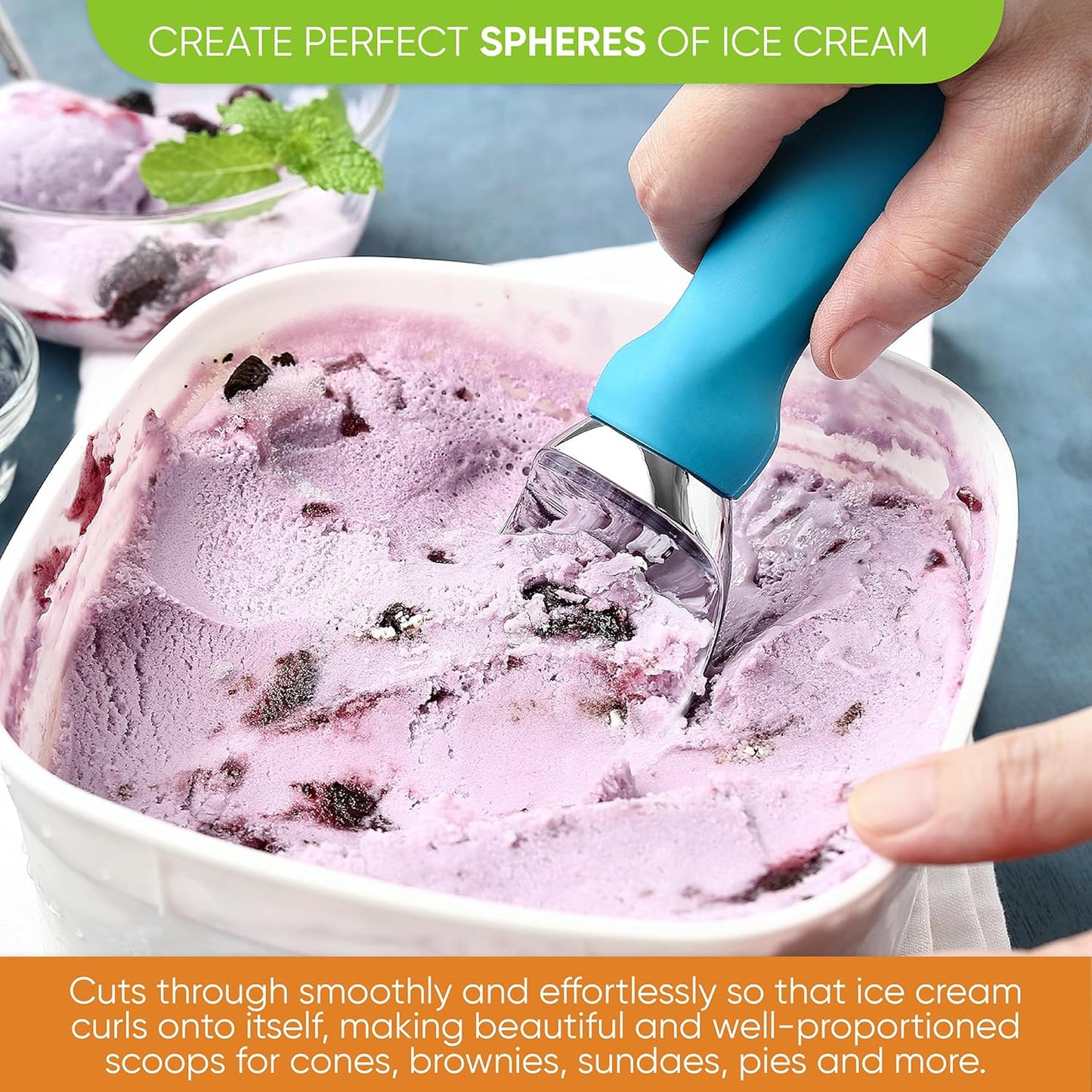 Spring Chef Ice Cream Scoop with Comfortable Handle, Professional Heavy Duty Sturdy Scooper, Premium Kitchen Tool for Cookie Dough, Gelato, Sorbet, Teal