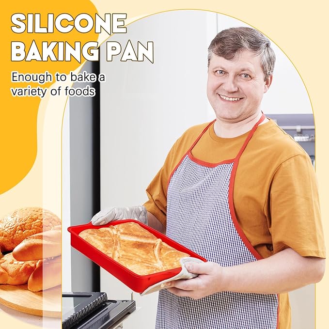 Geetery Set of 4 Silicone Square Cake Pan Silicone Brownie Pan Nonstick Baking Mold for Muffin Bread Rice Crispy Lasagna Pie, Red (10 x 8 x 1.6 Inches)