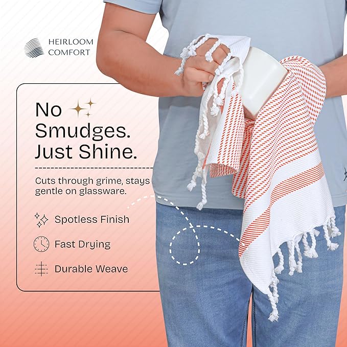 Multi Color Kitchen Towels 16x26 Inch, 3 Pack, 100% Cotton, Ultra Absorbent, Fast Dry, Machine Washable, Drying Dishes, Cleaning, Everyday Use - Orange, Brown, Indigo Blue