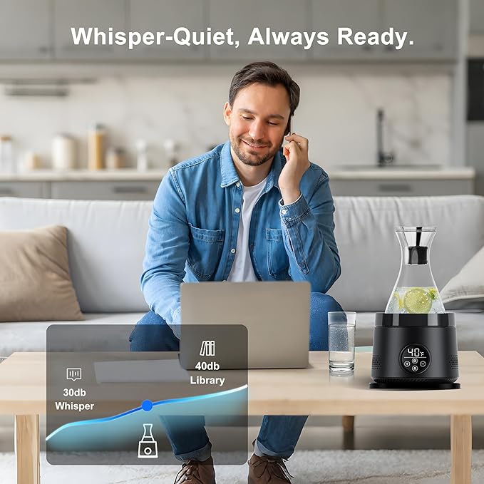 Electric Wine Chiller Decanter,1500ml/50oz 24-Hour Chilling Water Pitcher with Lid,Large Juice Jug for Coffee,Iced Tea,Lemonade,Cold or Hot Beverages,Wine Aerator Gifts&Accessories for Men and Women