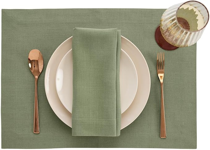 Solino Home Linen Napkins Set of 4-100% Pure Linen Oil Green Dinner Napkins Cloth 20 x 20 Inch for Fall, Autumn, Thanksgiving, Christmas - Fete, Handcrafted and Machine Washable