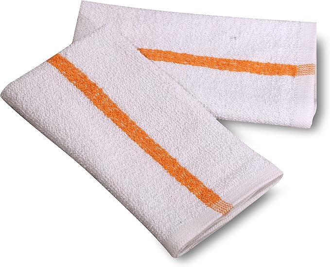 New Cotton Blend White Restaurant Bar Mops Kitchen Towels (36, Gold Stripe)