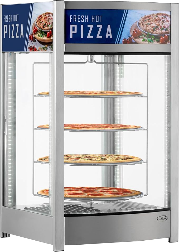 KoolMore 12 in. Commercial Pizza Display Warmer with 4 Rotating Racks in Stainless-Steel, ETL Listed (KM-HPD4-12)