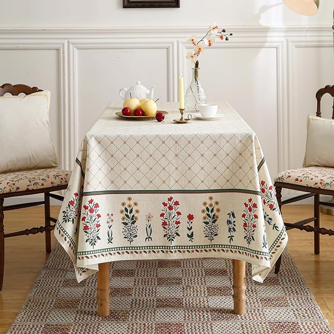 Floral Tablecloth for Rectangular Tables,Linen Table Cloth with Colorful Flowers Pattern,Heavy Durable Table Cover for Dining Thanksgiving Kitchen Decor Party Banquet Christmas,55"*79"