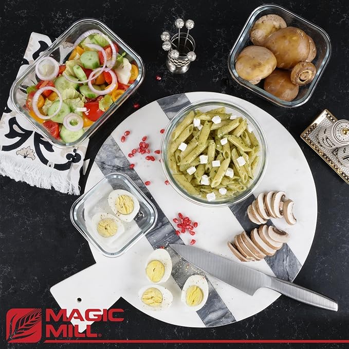 Magic Mill Premium Borosilicate Glass Food Storage Containers with lids Set | 24pc Sets with 12 Bowls & 12 Airtight Locking Lids for Lunch & Meal Prep, Safe for Oven, Freezer, Dishwasher, BPA-Free