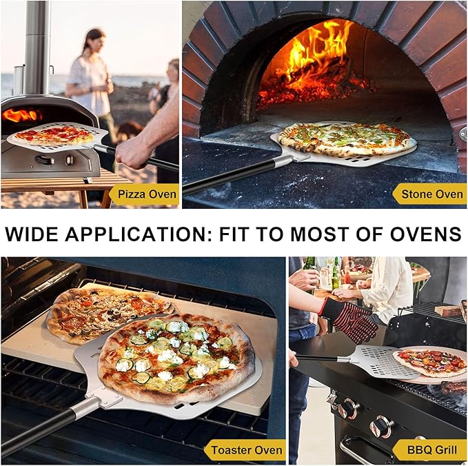 12 Inch Perforated Pizza Peel Aluminum Pizzas Spatula, Joyfair 12’’ x 14’’ Metal Pizza Paddle with Rocker Cutter Pizza Oven Accessories Turning Tool Set, Easy Cleanup (Detachable Handle)