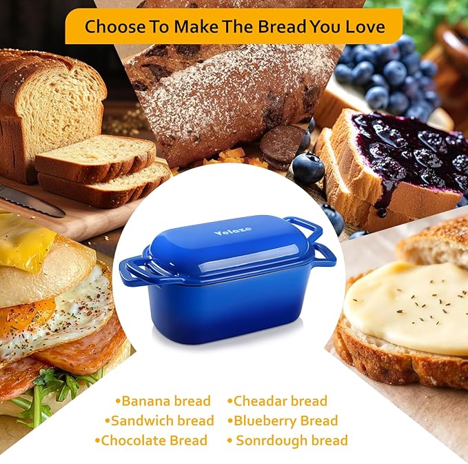 Velaze 3.6QT Dutch Oven for Bread Baking,Oval Cast Iron Enameled Bread Oven Pan with Lid and Offset Handles,Oven Safe to 500°F for Homemade Sourdough Bread(Blue)