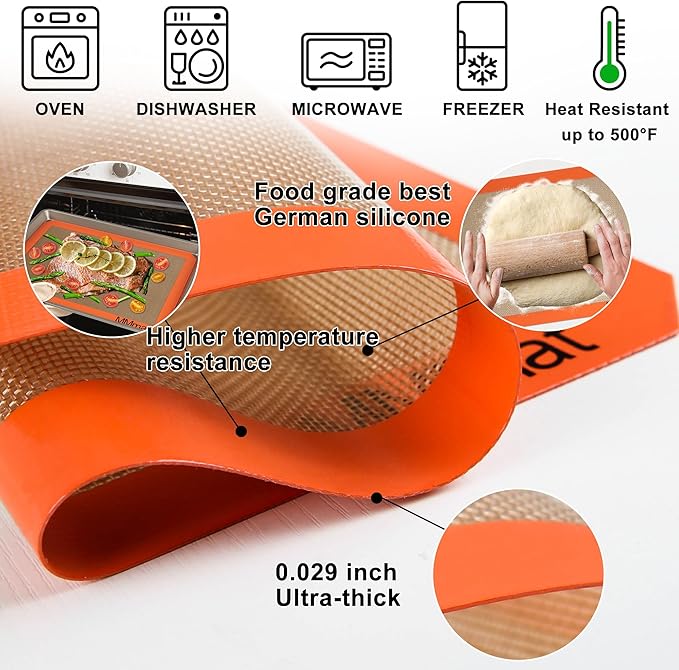 Silicone Baking Mats - Best German Silicone - Non Slip Silicone Baking Sheet, Non Stick Reusable Silicone Mats for Baking, Oven Liner, Counter Mat - 9x13 inch, Set of 2