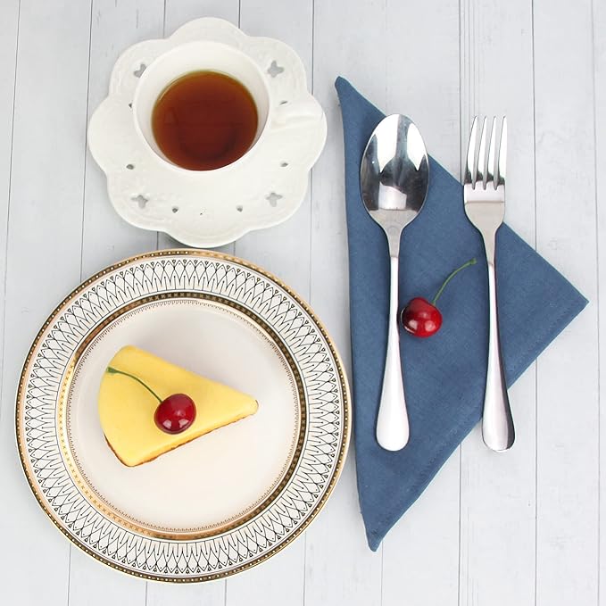 Solid Color Polyester Linen Blended Thin Dinner Cloth Napkins - Set of 12 (40 x 40 cm) - for Events & Home Use (Aegean)