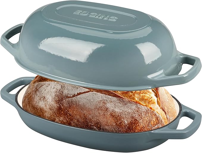 Enameled Cast Iron Oval Dutch Oven Pot with Lid, Dutch Oven for Sourdough Bread Baking, Oval Bread Pan, 5qt, Seasalt
