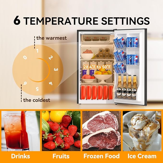 Frestec 3.2 Cu. Ft. Mini Fridge with Freezer Small Refrigerator, for Bedroom, Single Door, Energy Saving, Low Noise, Mini Fridge for Office (black)