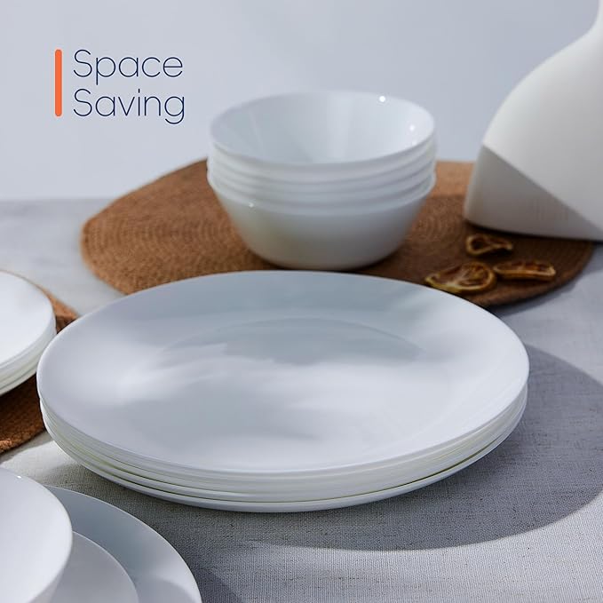 Dinnerware Sets for 4, LaGlint 12 Pieces Opal Glass Plates and Bowls Set, Dishwasher and Microwave Safe Dish Dinning Ware, Chip and Scratch Resistant Dishware White