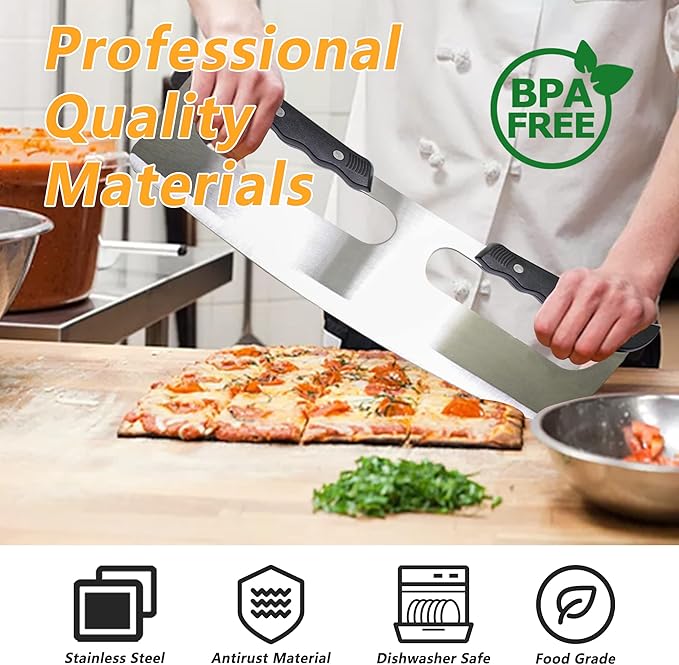 MS WGO Pizza Cutter Rocker Knife Pizza Slicer Kitchen Tools, Stainless Steel Large Pizza Cutter Wheel With Plastic Cover Baking Tools Accessories,Dishwasher Safe