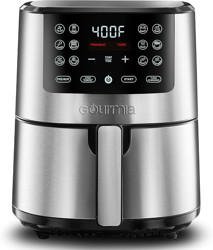 Gourmia 4-Qt Digital Air Fryer with Guided Cooking, Easy Clean, Stainless Steel