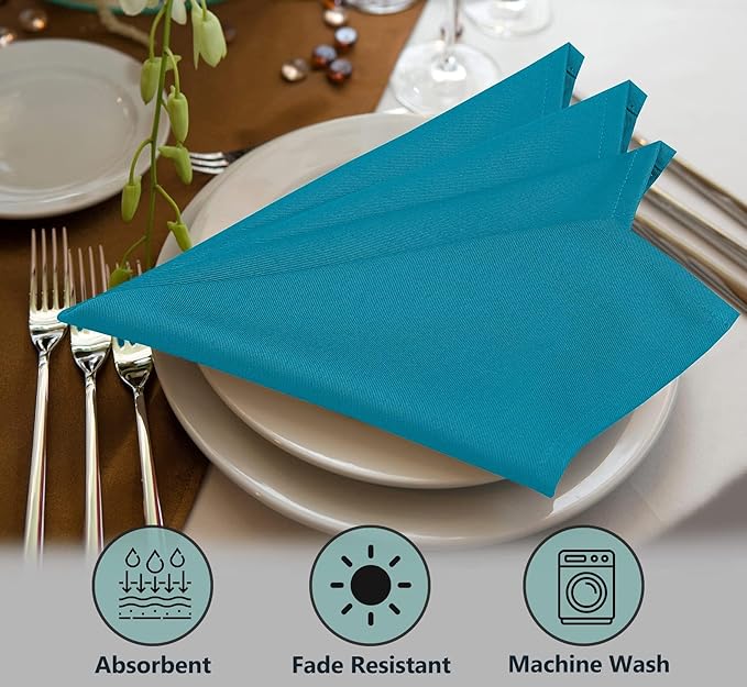 Ruvanti Cloth Napkins Set of 4, 18x18 Inches Napkins Cloth Washable, Soft, Durable, Absorbent, Cotton Blend. Table Dinner Napkins Cloth for Hotel, Lunch, Restaurant, Wedding Parties - Teal
